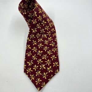 J Garcia 100% Silk Neck Tie Burgundy Red Gold Floral USA Made 58.5” X 3.75”